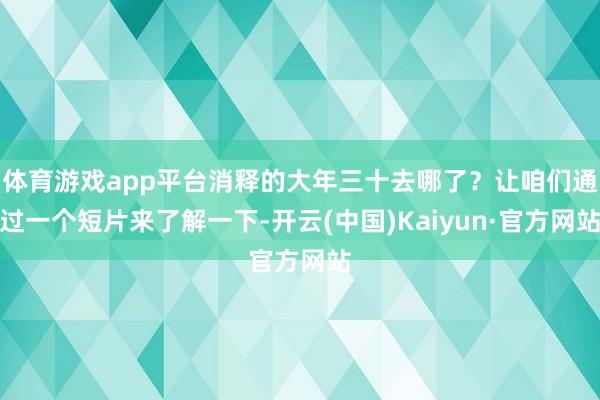 体育游戏app平台消释的大年三十去哪了？让咱们通过一个短片来了解一下-开云(中国)Kaiyun·官方网站